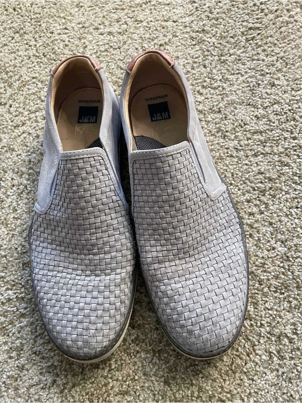 Johnston and Murphy Men Gray sheepskin Woven Slip-On Shoes 11.5 classic minimal
